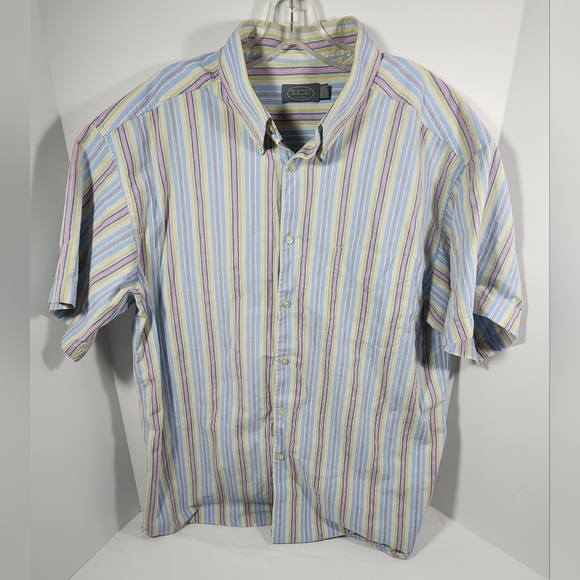 VINTAGE Talbota Mens Casual Button Up Men's Short Sleeve Shirt XL Striped - Picture 1 of 11